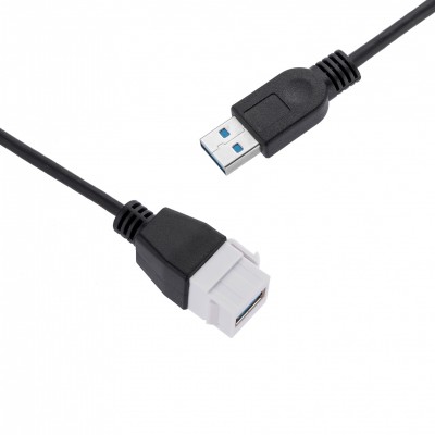 30cm Black USB 3.0 A type Male to USB 3.0 A female with keystone cable