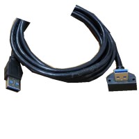 1m Black 90 degree USB 3.0 A type Male to Male with panel mount screw hole cable