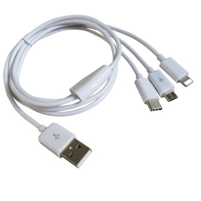 Black/white 1m/3.3ft Type C/Micro usb/8pin 3 in 1 Multi usb charging cable