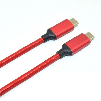 20V 5A 1m E-Mark Red color Nylon braid USB Type C male to Type C male data charge cable