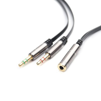 TPE Metal 3.5mm Female to 2 Male Gold Plated Headphone Mic Audio Y Splitter Flat Cable