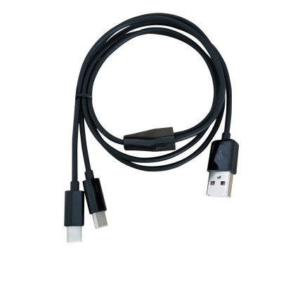 Black color 1m/3.3ft Double USB Type C male to USB 2.0 A male power charging cable