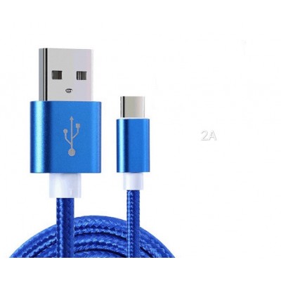 Blue color Metal Braid 4C USB Type C male to USB A male cable for samsung