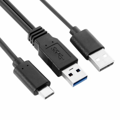 2 in 1 Double USB A male to USB type C male data transfer with power charging cable