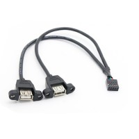 20cm PHR 2.54 Female to Double USB 2.0 A female with panel mount screw cable