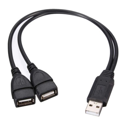 USB Splitter Cable Male to 2 Female Adapter USB A Cord 2 Port Hub for Data Charging Syncing (Only one Port for Data)